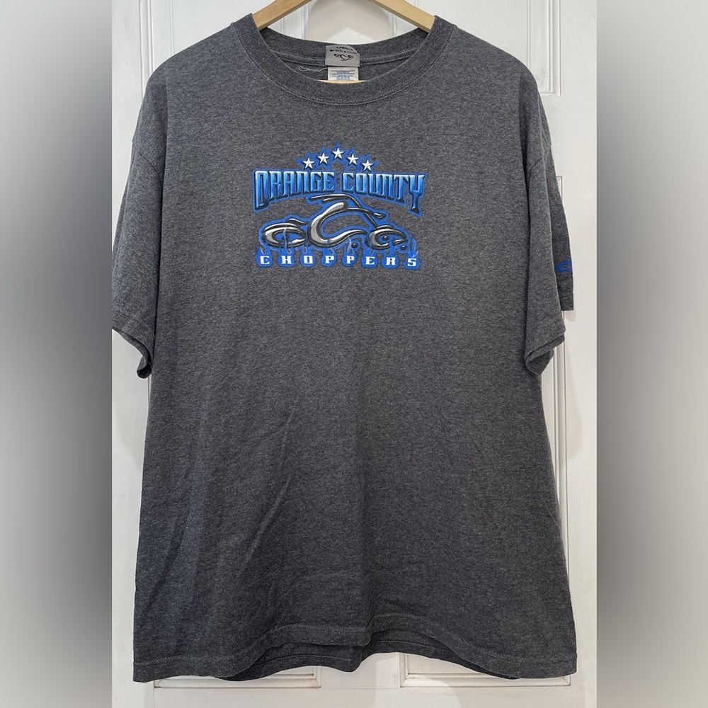 Orange County Choppers Gray Short Sleeved Double Sided Blue Design T-Shirt